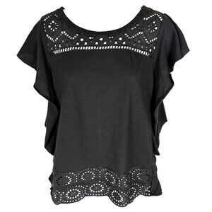 Cato Black Eyelet Lace Top Womens M Cap Sleeve Boho Chic Cottagecore Whimsigoth